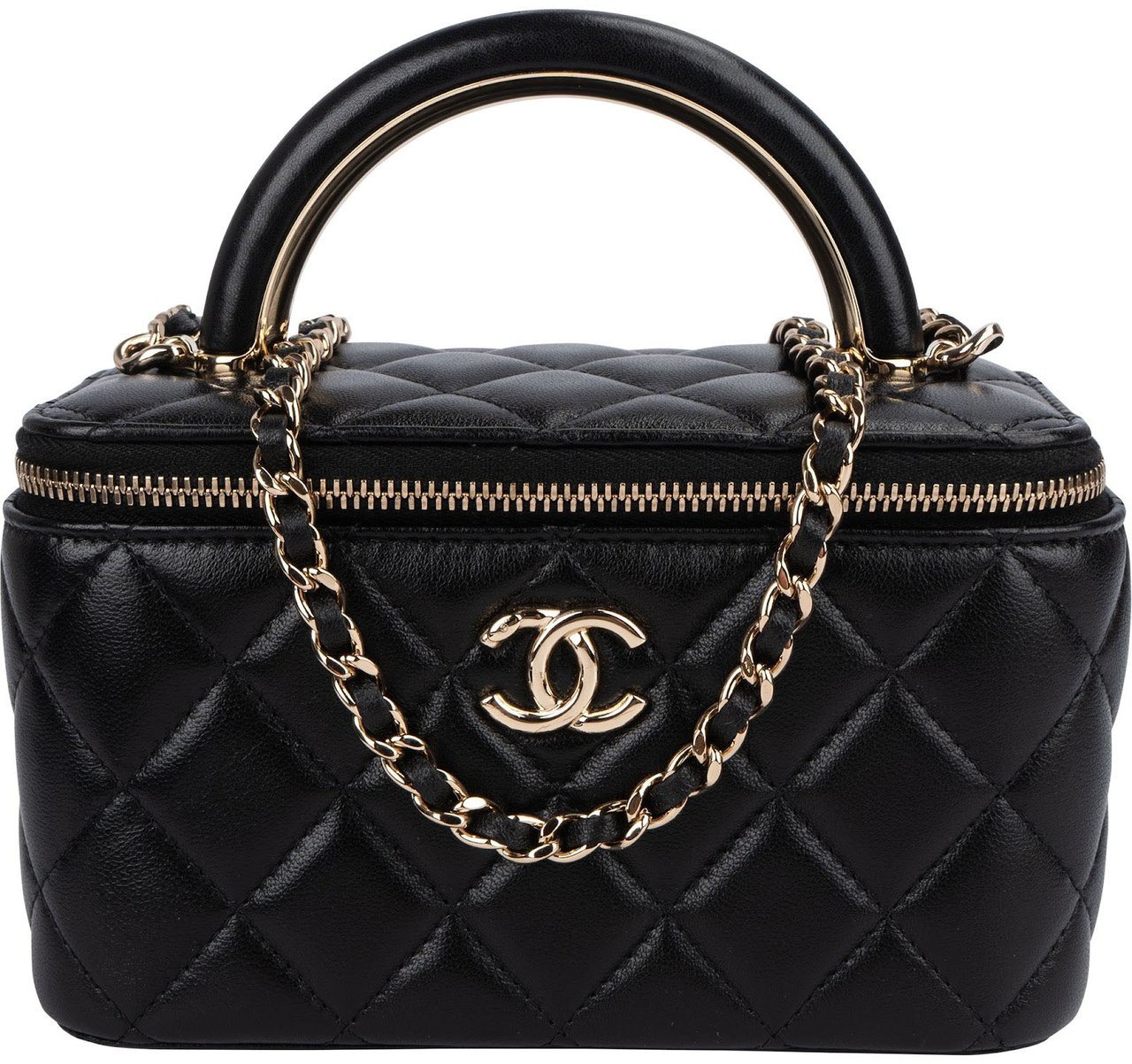Chanel Chanel Quilted Lambskin Vanity Case Crossbody Handbag Zwart
