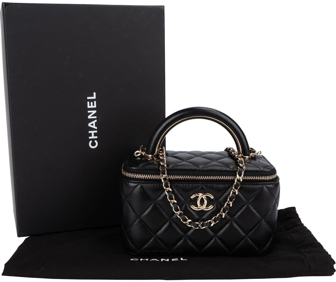 Chanel Chanel Quilted Lambskin Vanity Case Crossbody Handbag Zwart
