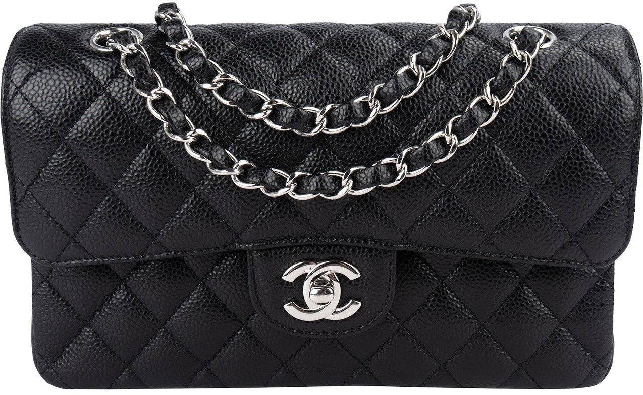 Chanel Chanel Quilted Caviar Leather Palladium Small Double Flap Shoulder Bag Zwart
