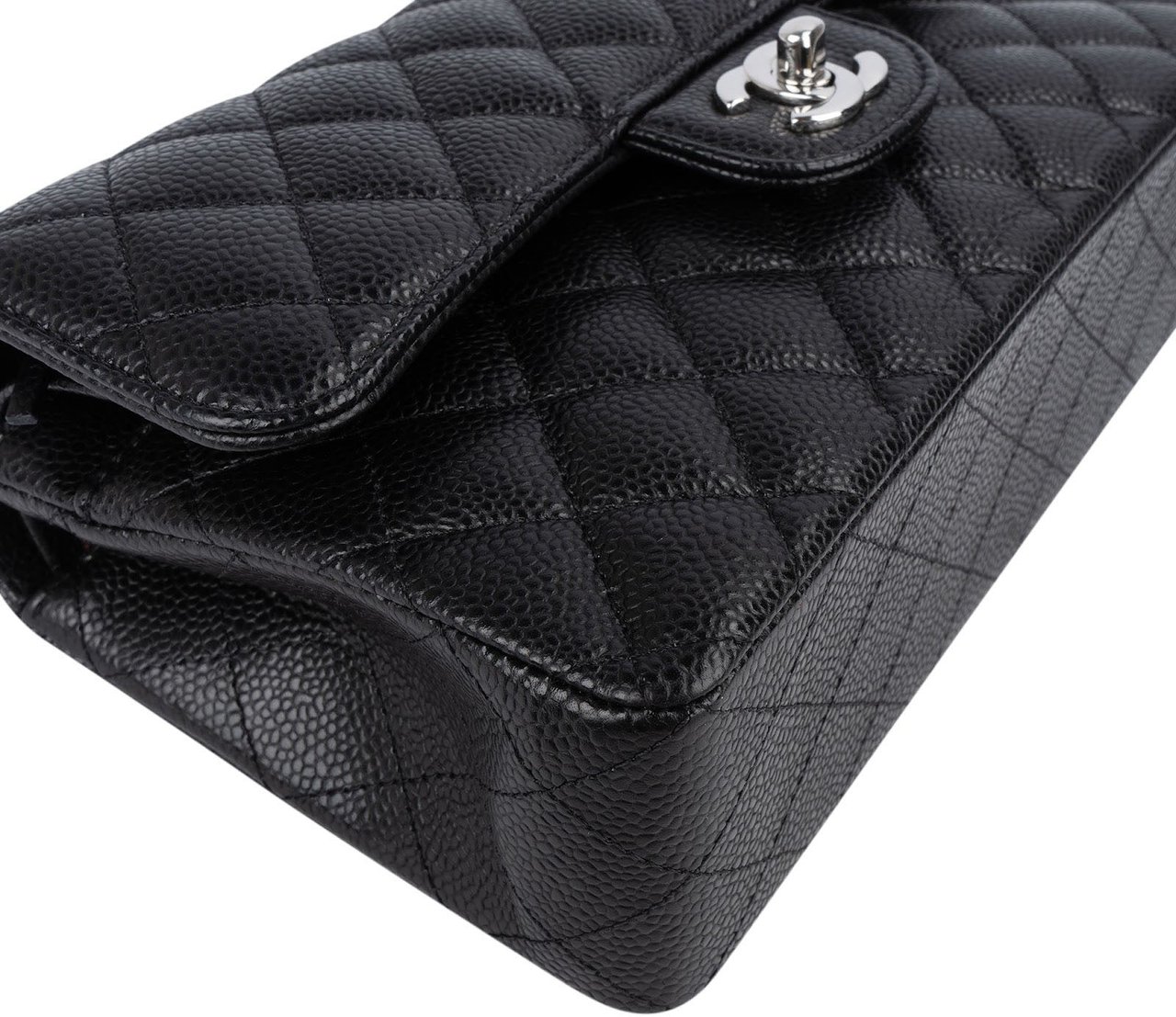 Chanel Chanel Quilted Caviar Leather Palladium Small Double Flap Shoulder Bag Zwart