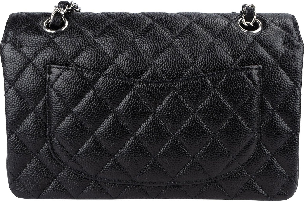 Chanel Chanel Quilted Caviar Leather Palladium Small Double Flap Shoulder Bag Zwart