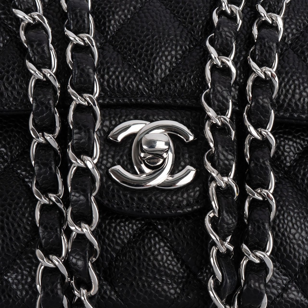 Chanel Chanel Quilted Caviar Leather Palladium Small Double Flap Shoulder Bag Zwart