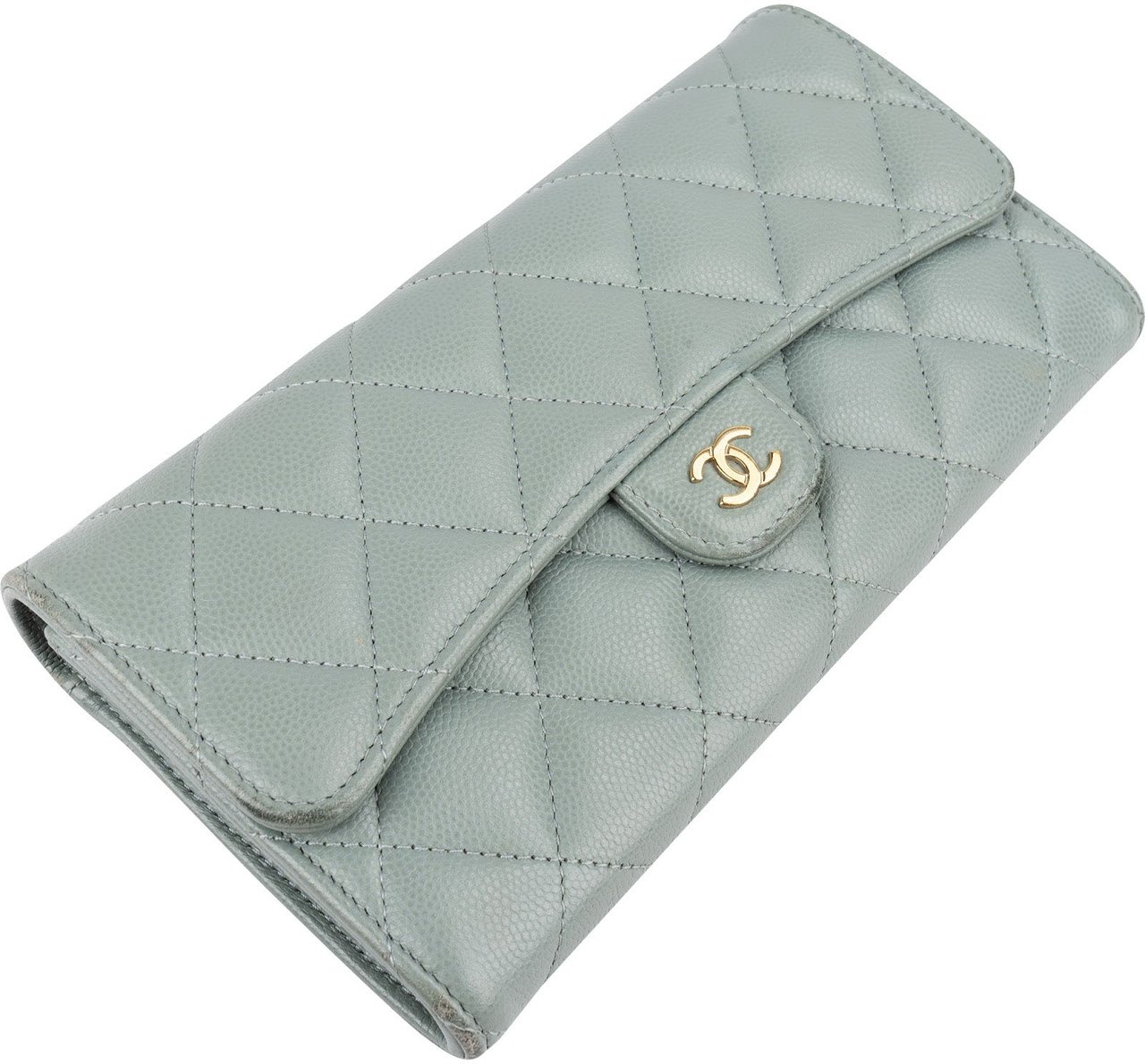 Chanel Chanel Quilted Caviar Leather Classic Long Flap Wallet Groen