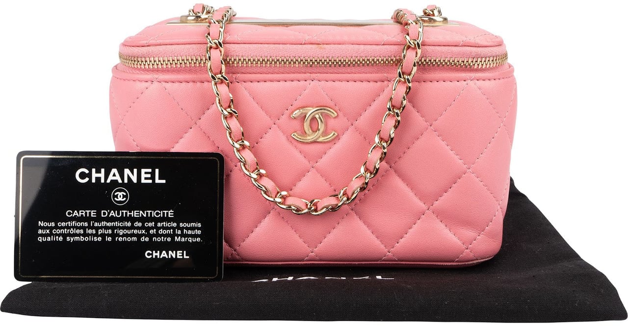 Chanel Chanel Quilted Lambskin CC Mini Vanity Case Chain Crossbody Bag Rood