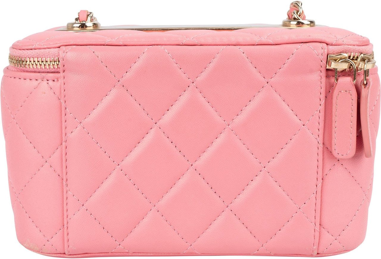 Chanel Chanel Quilted Lambskin CC Mini Vanity Case Chain Crossbody Bag Rood