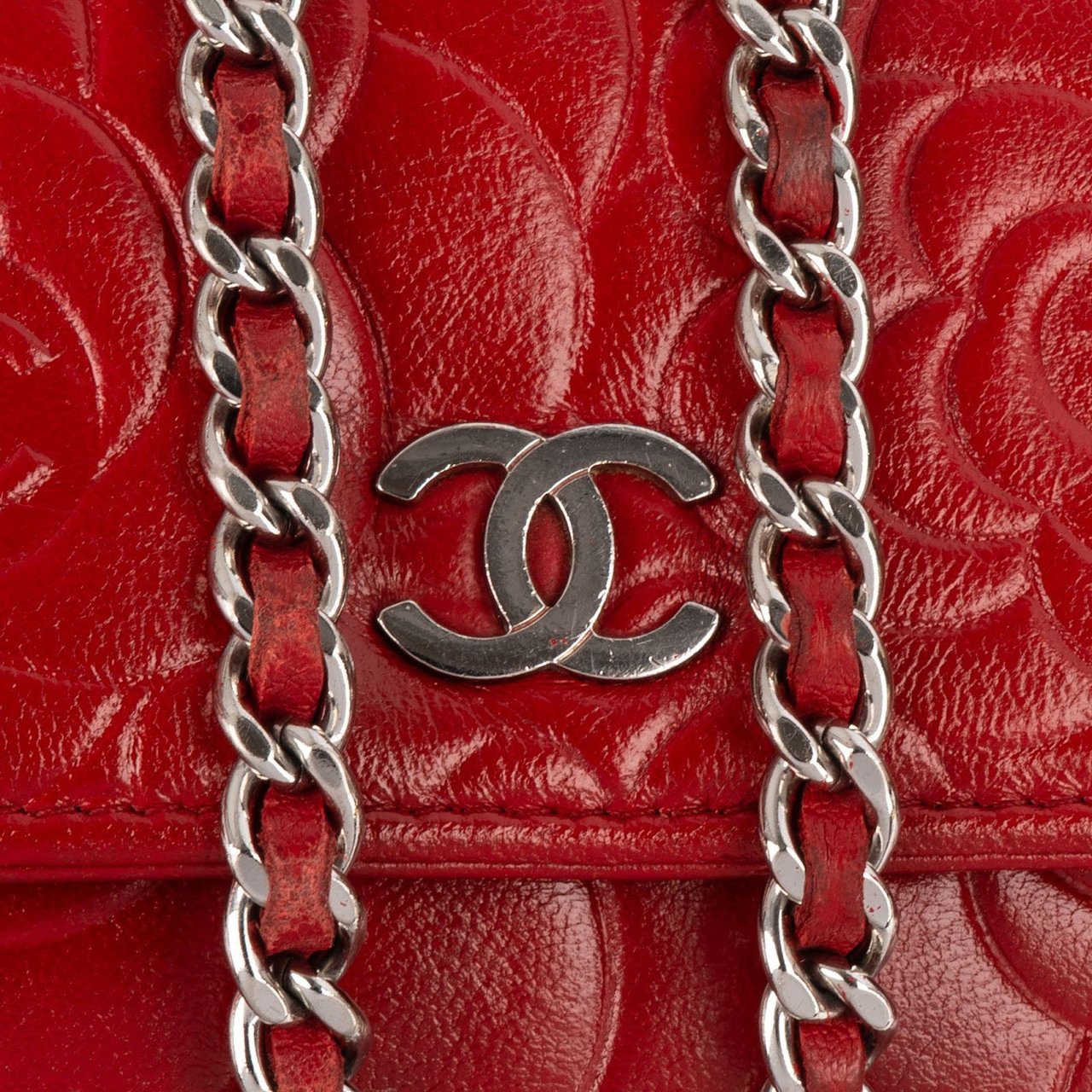 Chanel Camellia Lambskin Leather Wallet on Chain Crossbody Bag Rood