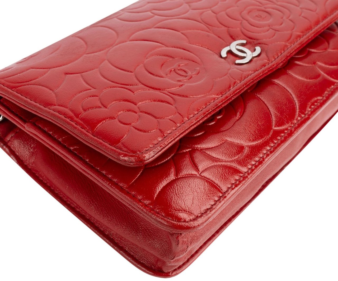 Chanel Camellia Lambskin Leather Wallet on Chain Crossbody Bag Rood