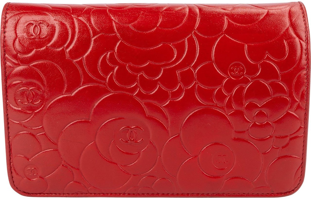 Chanel Camellia Lambskin Leather Wallet on Chain Crossbody Bag Rood