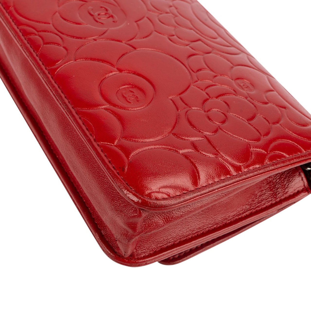 Chanel Camellia Lambskin Leather Wallet on Chain Crossbody Bag Rood