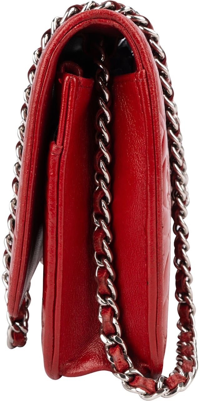 Chanel Camellia Lambskin Leather Wallet on Chain Crossbody Bag Rood