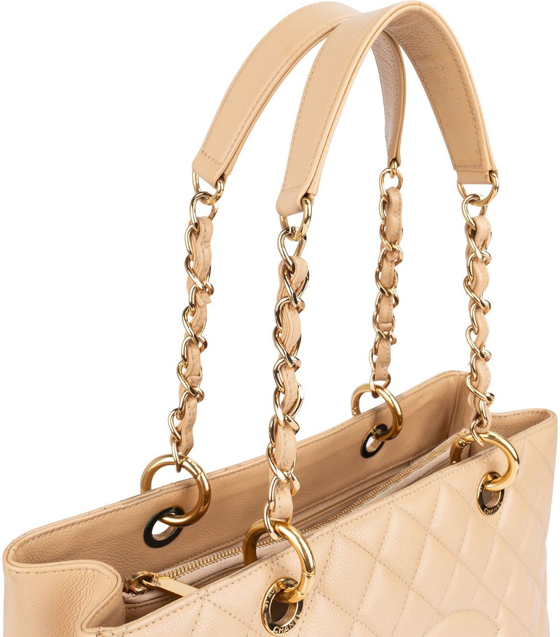 Chanel Quilted Caviar Leather CC Grand Shopping Tote Shoulder Bag Beige