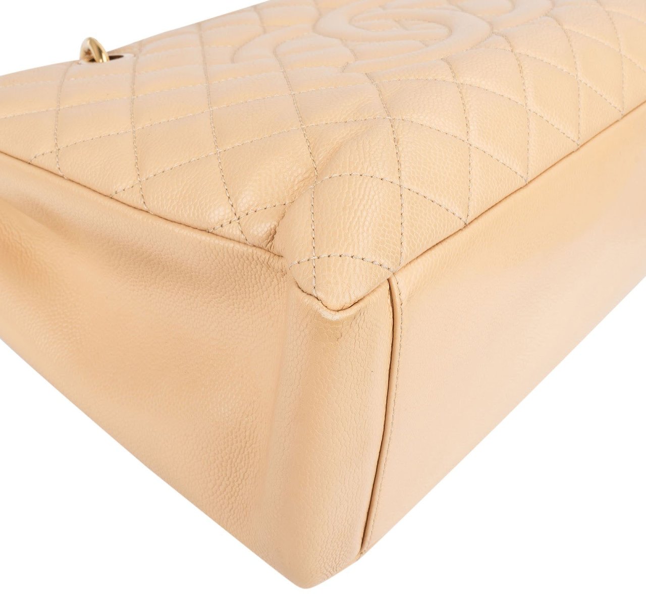 Chanel Quilted Caviar Leather CC Grand Shopping Tote Shoulder Bag Beige