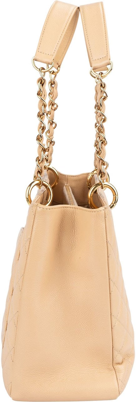 Chanel Quilted Caviar Leather CC Grand Shopping Tote Shoulder Bag Beige
