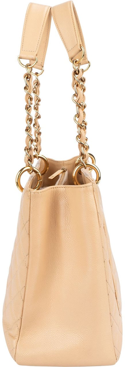 Chanel Quilted Caviar Leather CC Grand Shopping Tote Shoulder Bag Beige