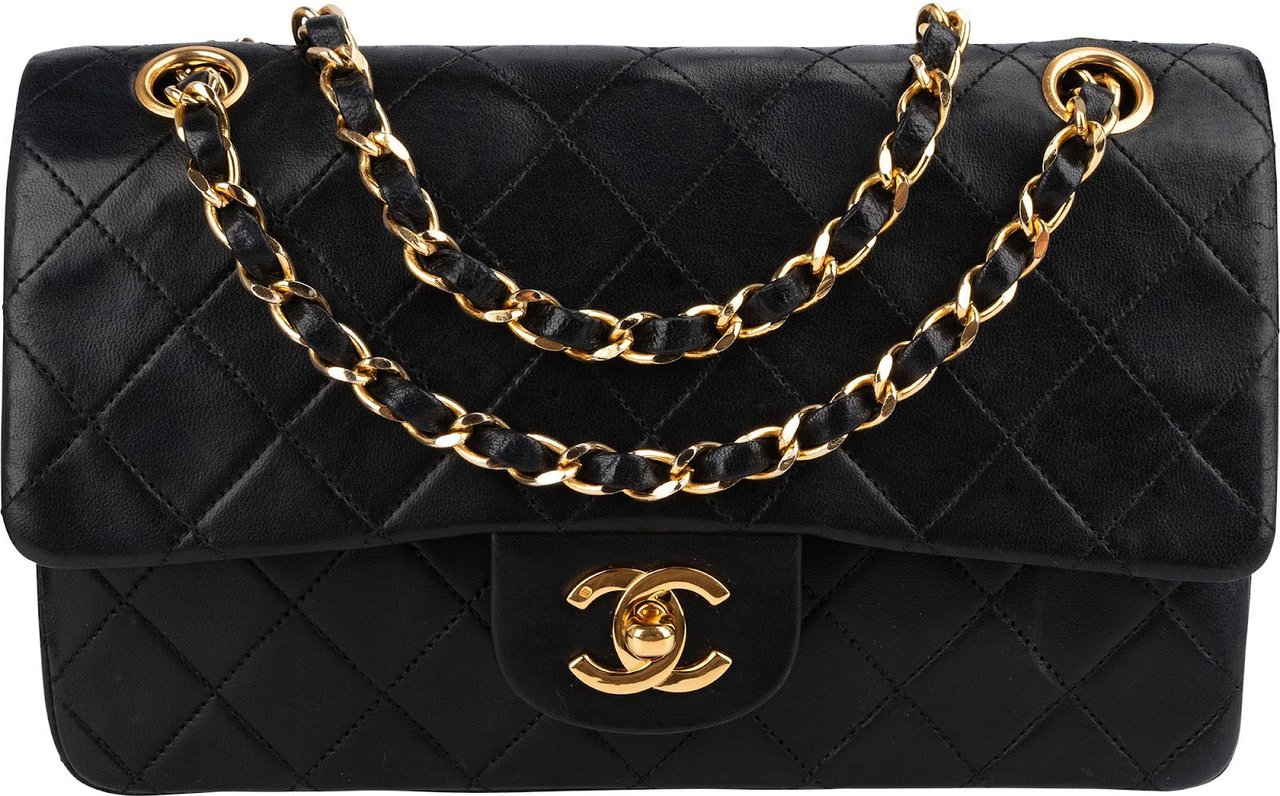 Chanel Chanel Quilted Lambskin 24K Gold Small Double Flap Shoulder Bag Zwart