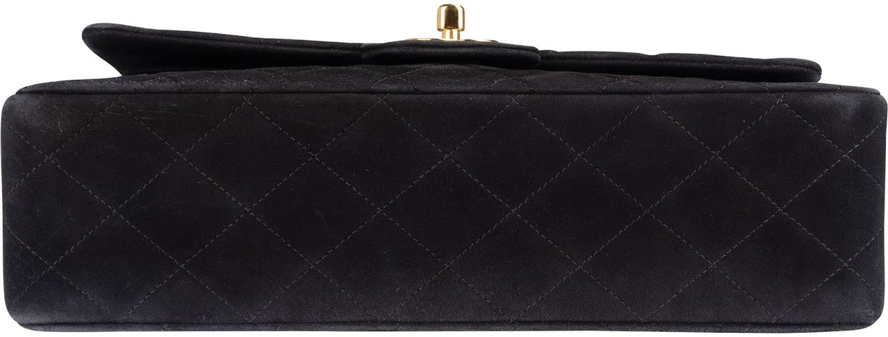 Chanel Chanel Quilted Suede 24K Gold Medium Double Flap Shoulder Bag Zwart