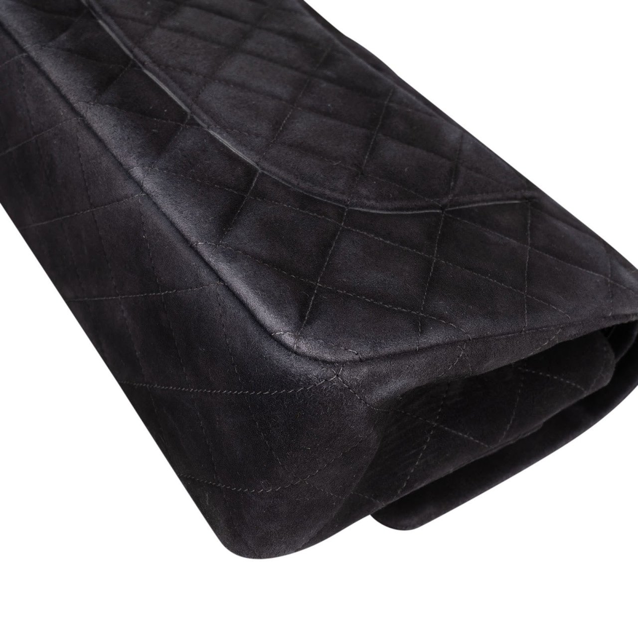 Chanel Chanel Quilted Suede 24K Gold Medium Double Flap Shoulder Bag Zwart