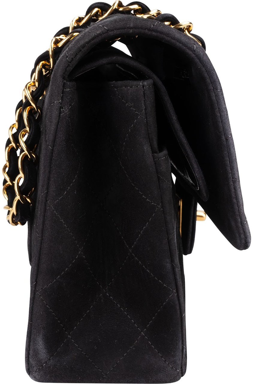 Chanel Chanel Quilted Suede 24K Gold Medium Double Flap Shoulder Bag Zwart