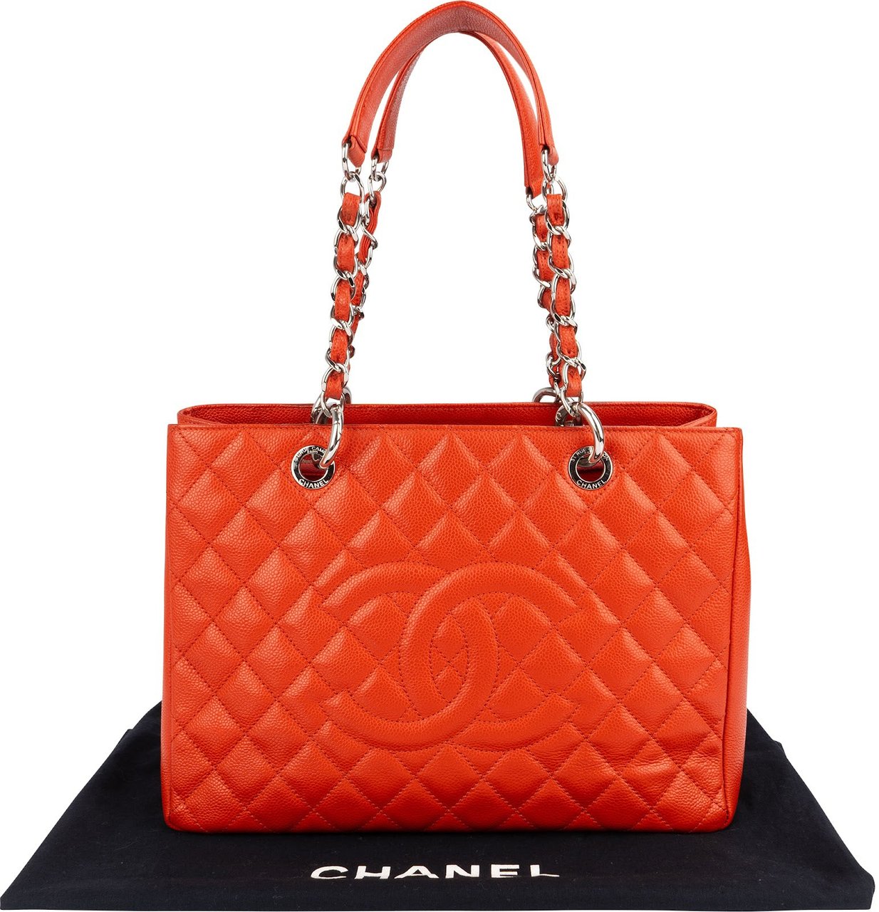 Chanel Chanel Quilted Caviar Leather Grand Shopping Tote CC Shoulder Bag Oranje