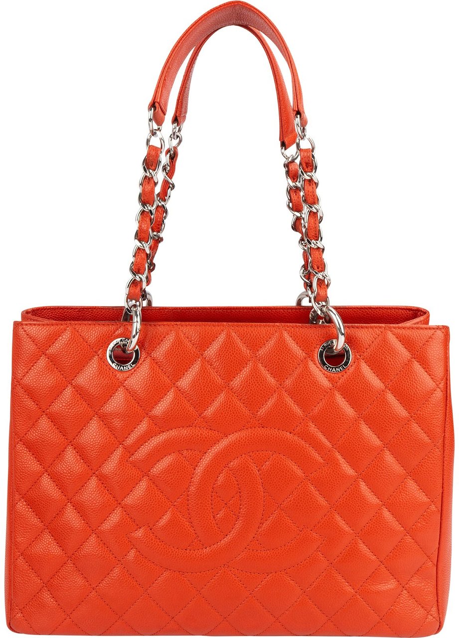 Chanel Chanel Quilted Caviar Leather Grand Shopping Tote CC Shoulder Bag Oranje