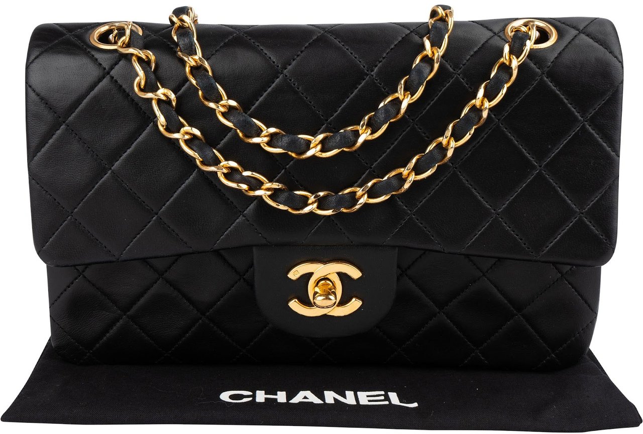Chanel Chanel Quilted Lambskin 24K Gold Small Double Flap Shoulder Bag Zwart