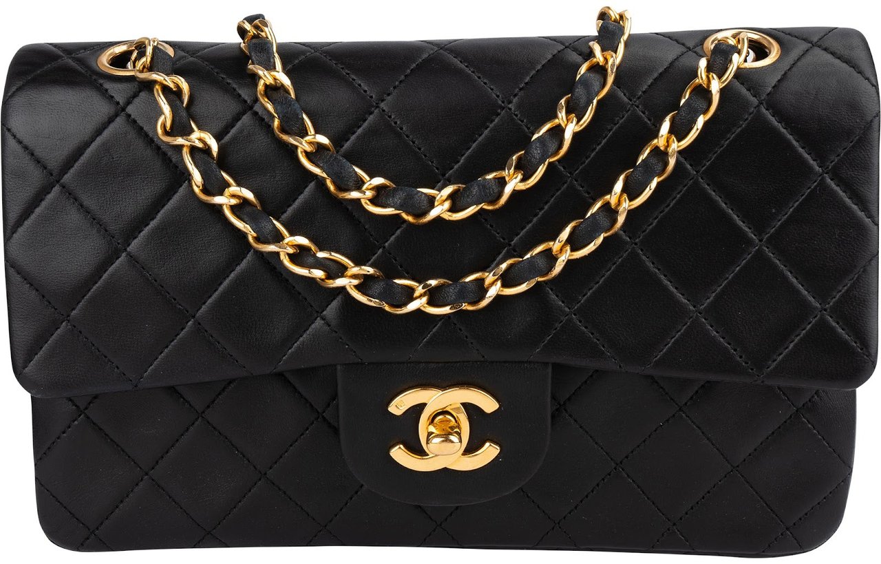 Chanel Chanel Quilted Lambskin 24K Gold Small Double Flap Shoulder Bag Zwart