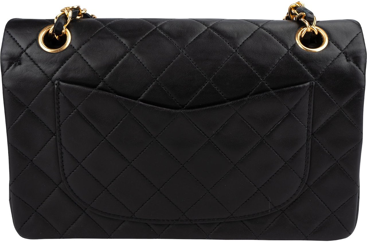 Chanel Chanel Quilted Lambskin 24K Gold Small Double Flap Shoulder Bag Zwart