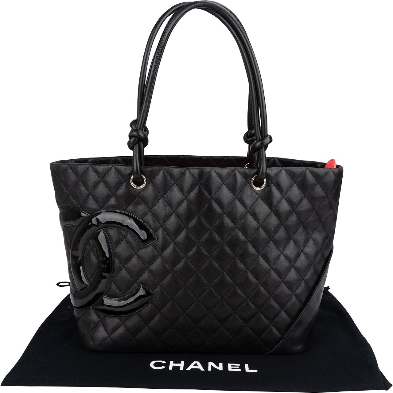 Chanel Quilted Lambskin Cambon Ligne Jumbo Tote Shoulder Bag Zwart