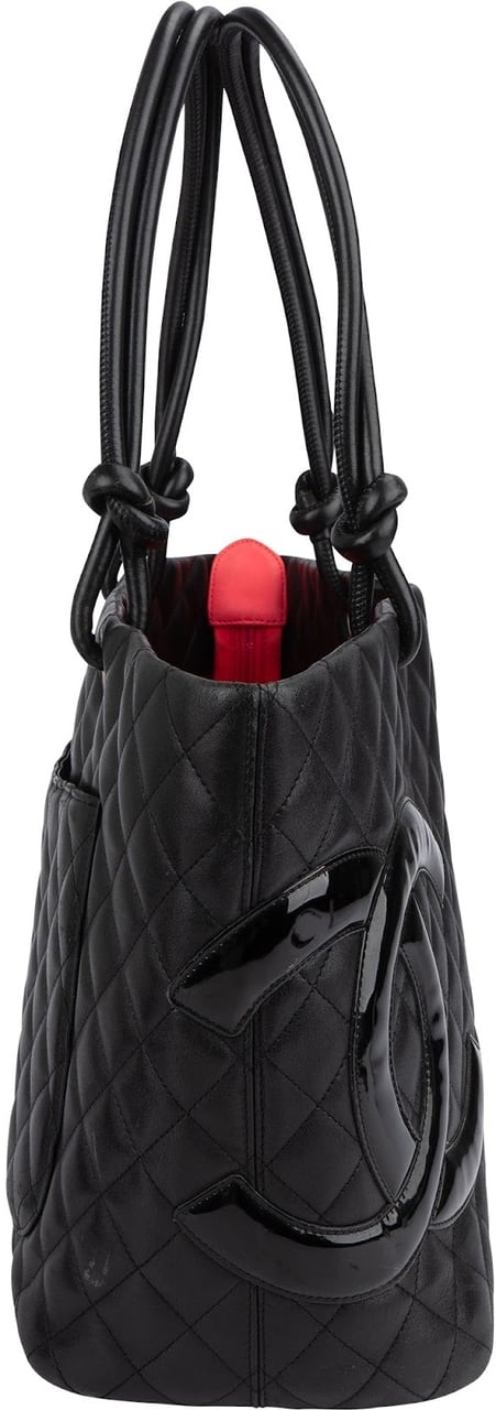 Chanel Quilted Lambskin Cambon Ligne Jumbo Tote Shoulder Bag Zwart