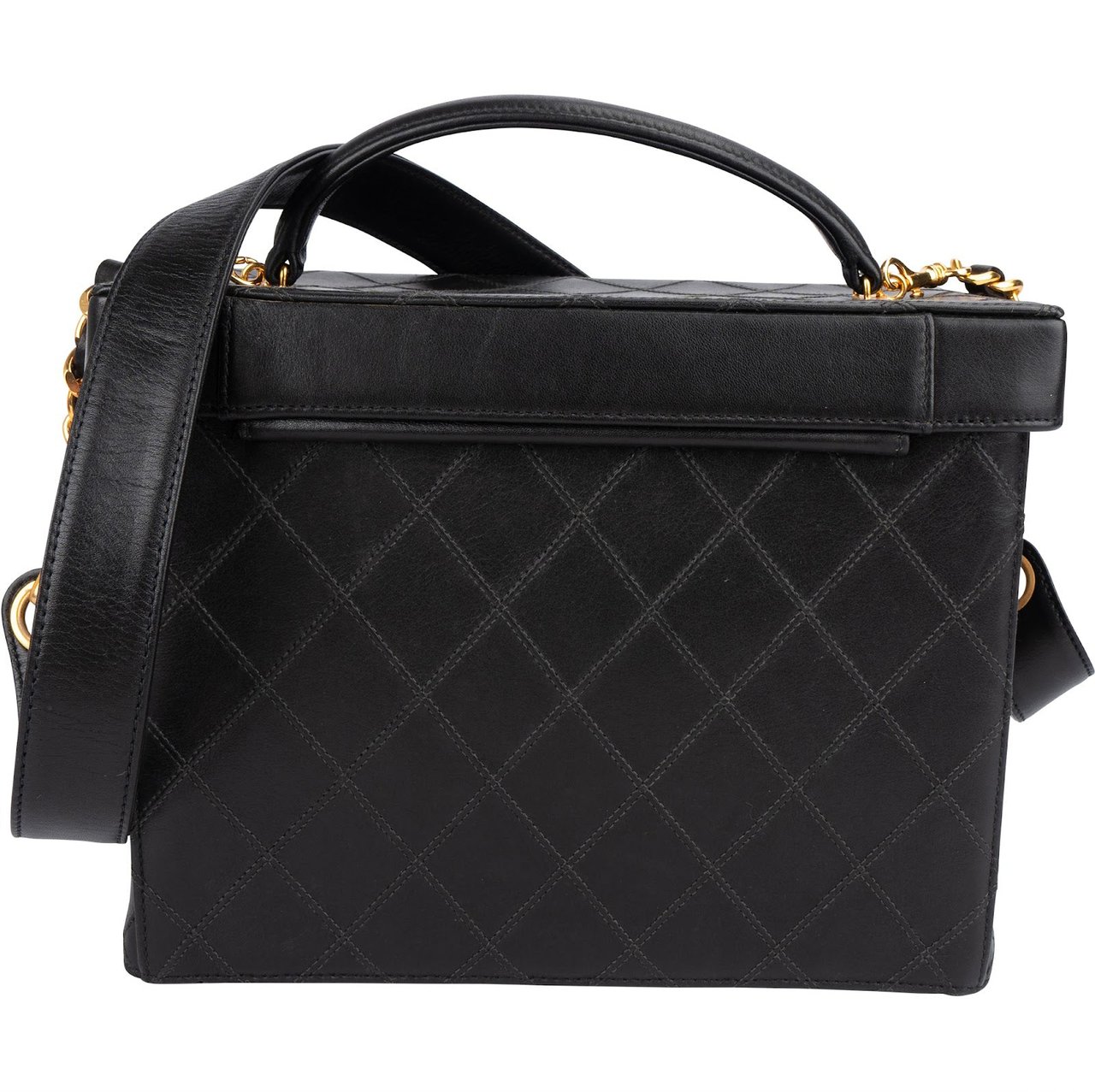 Chanel Chanel Jumbo Quilted Lambskin 24K Gold CC Vanity Case Handbag Zwart