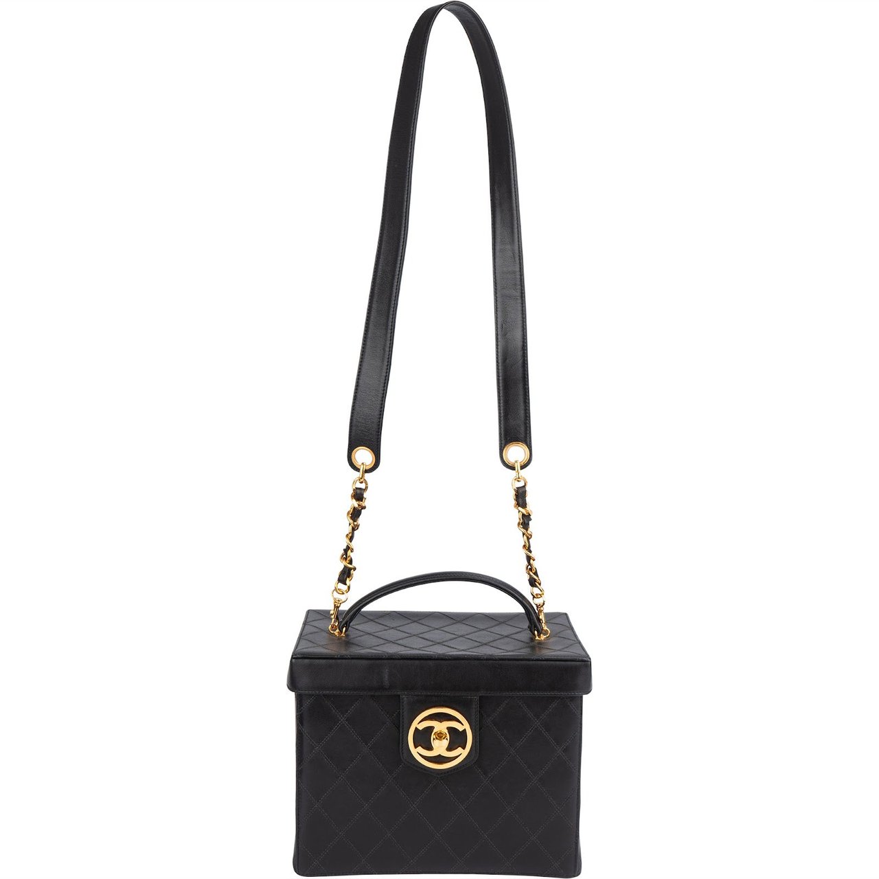 Chanel Chanel Jumbo Quilted Lambskin 24K Gold CC Vanity Case Handbag Zwart