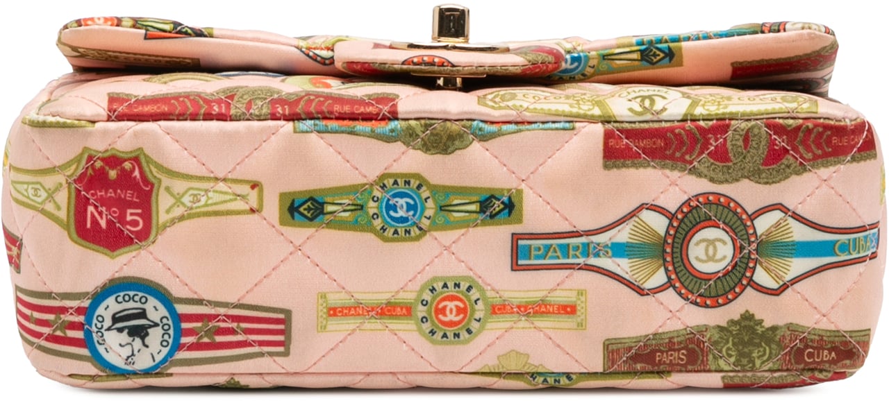 Chanel Mini Rectangular Classic Printed Satin Cuba Single Flap Roze