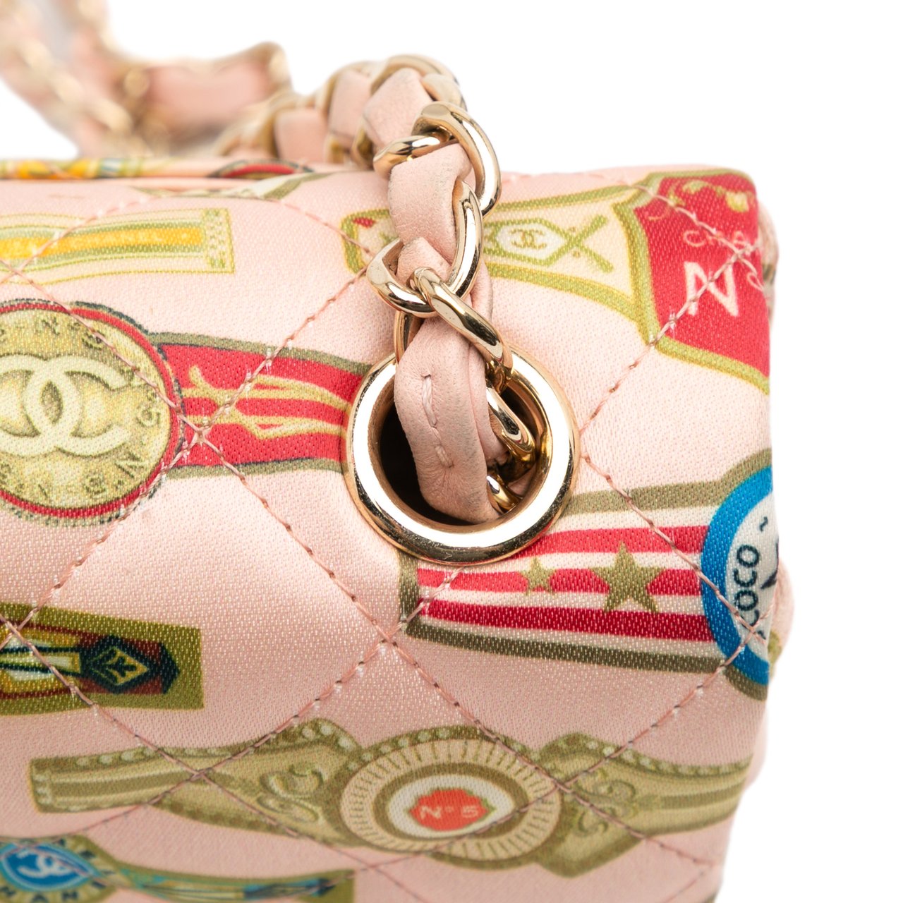 Chanel Mini Rectangular Classic Printed Satin Cuba Single Flap Roze