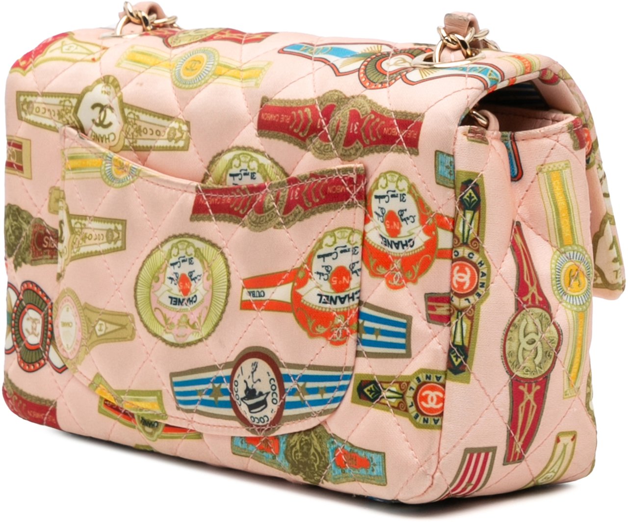 Chanel Mini Rectangular Classic Printed Satin Cuba Single Flap Roze