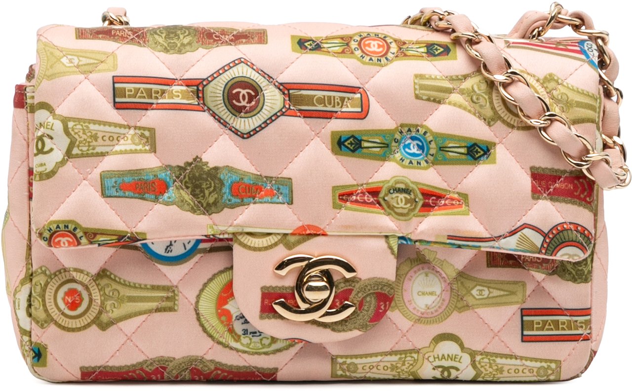 Chanel Mini Rectangular Classic Printed Satin Cuba Single Flap Roze
