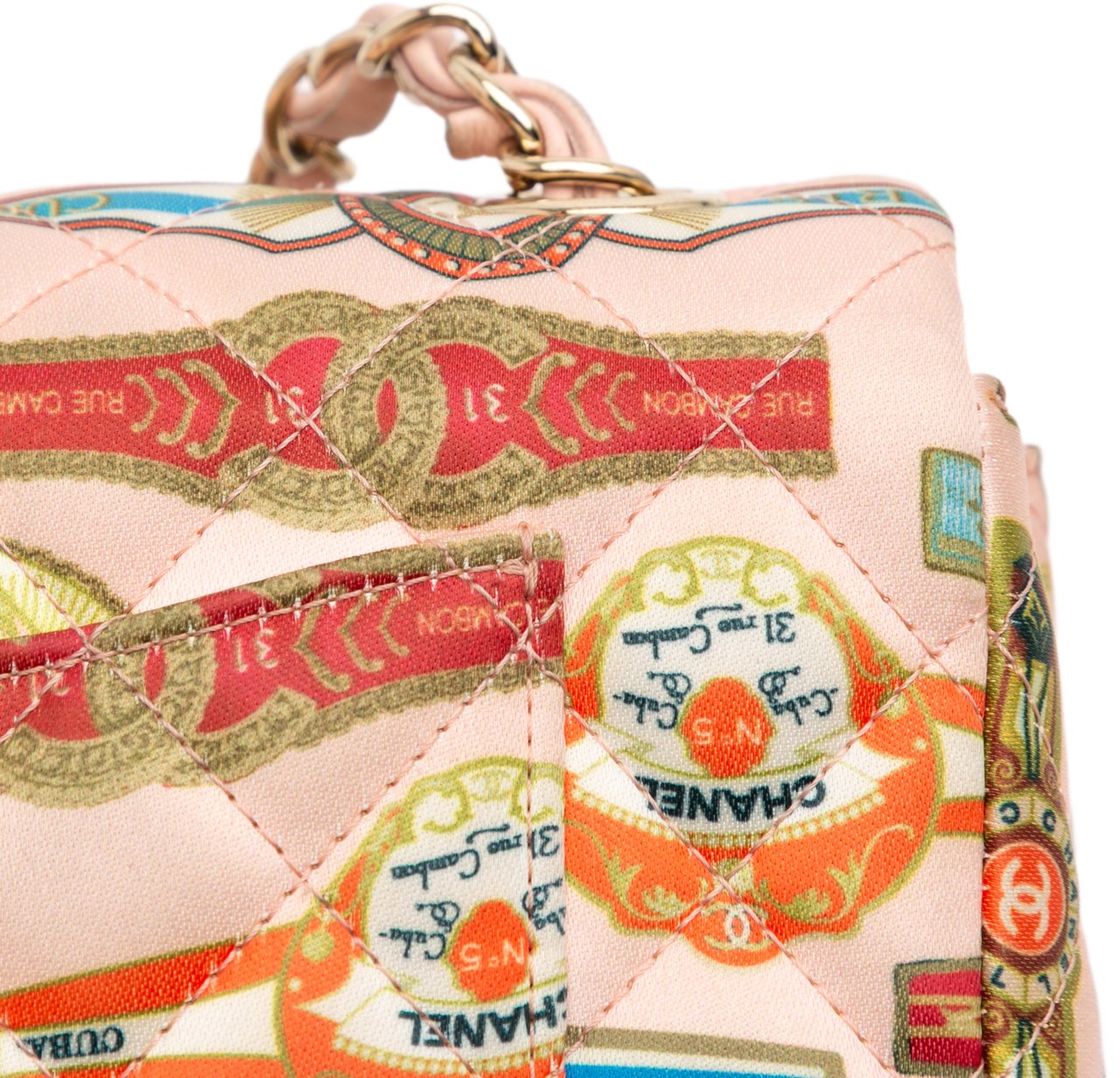 Chanel Mini Rectangular Classic Printed Satin Cuba Single Flap Roze