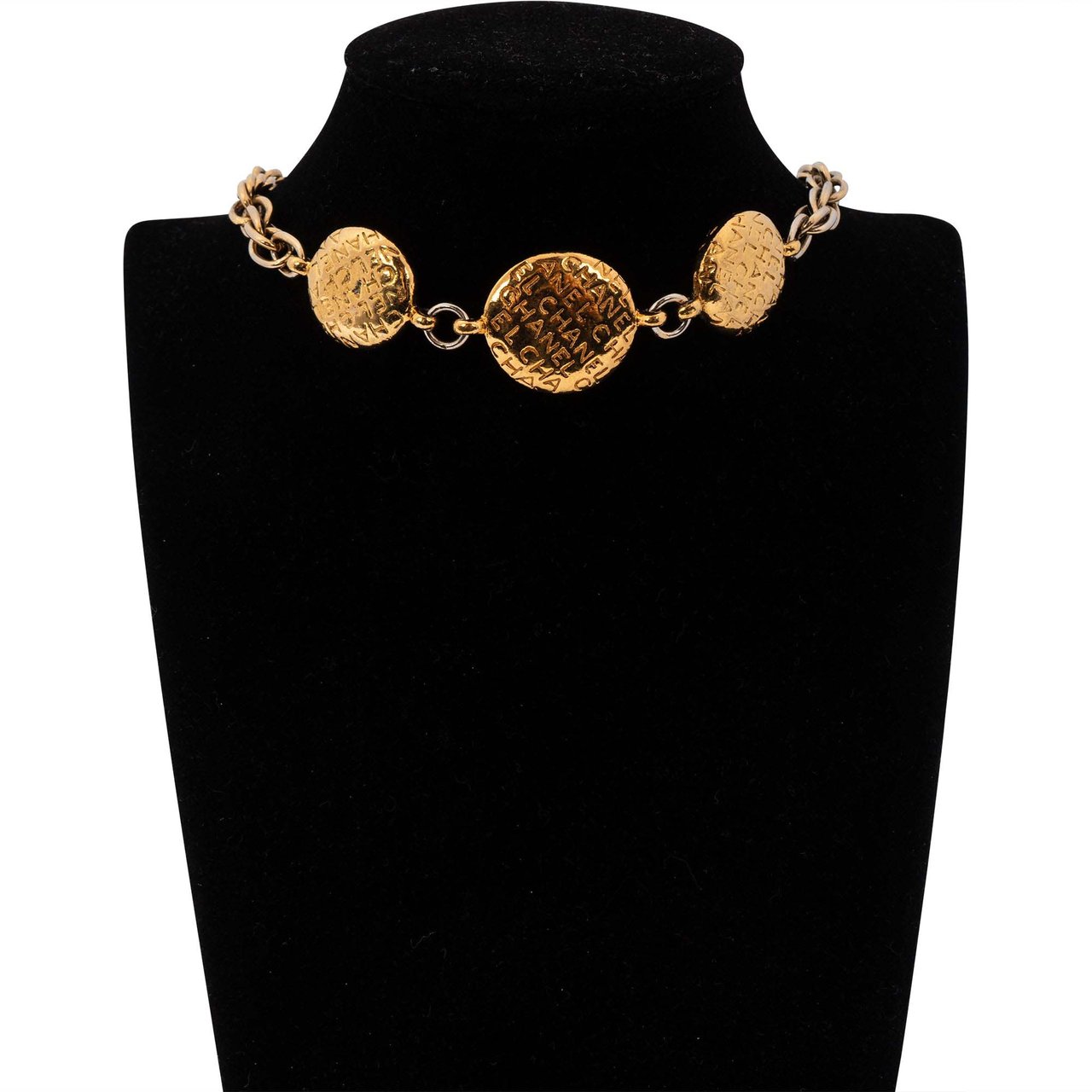 Chanel Heavy Golden Plates Mademoiselle Necklace Divers