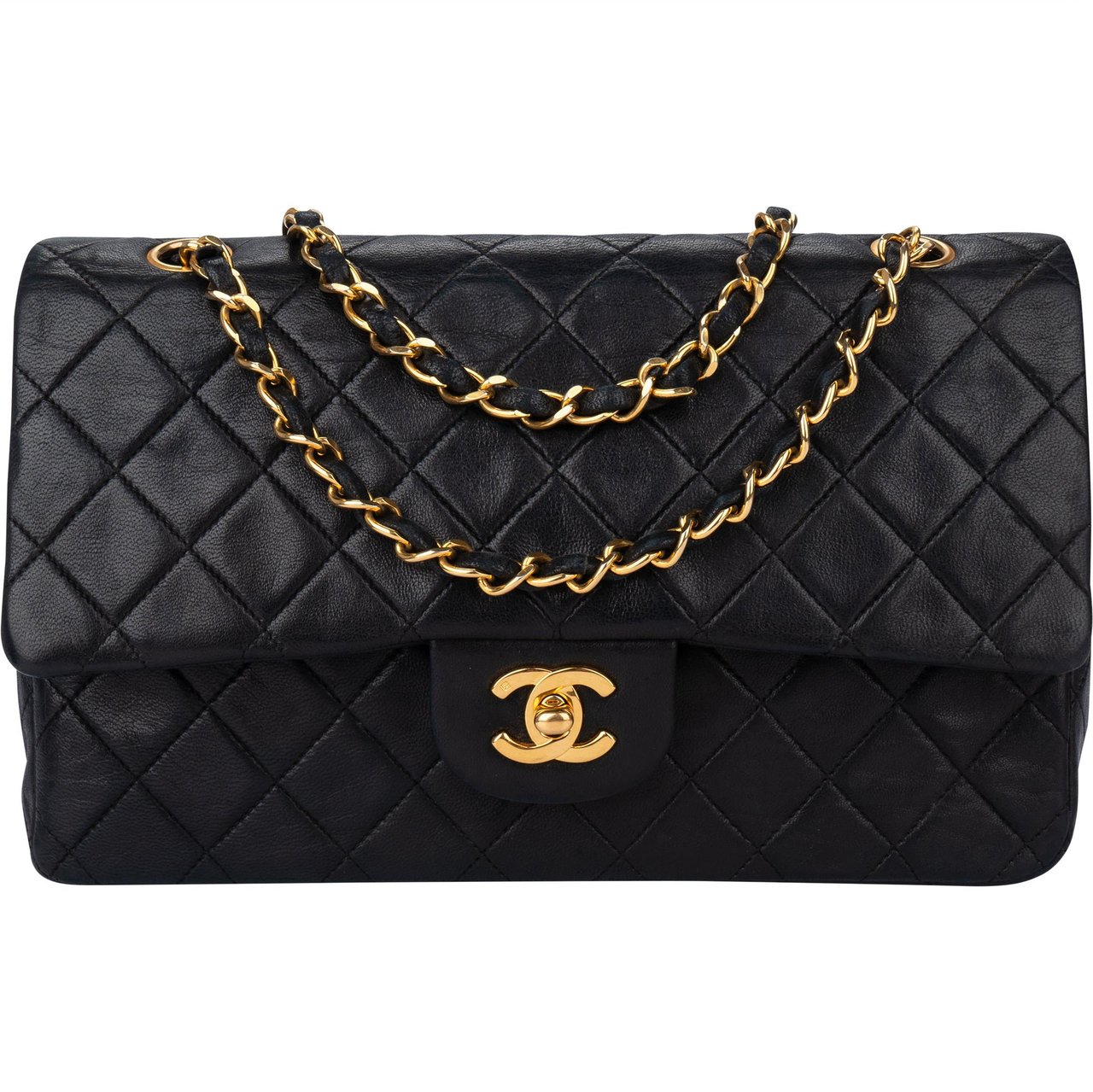 Chanel Chanel Quilted Lambskin 24K Gold Medium Double Flap Crossbody Bag Zwart