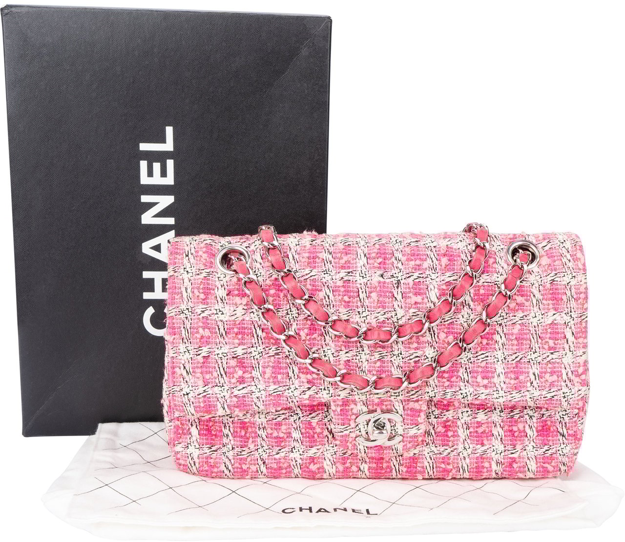 Chanel Chanel Quilted Tweed Palladium Double Flap Crossbody Bag Divers