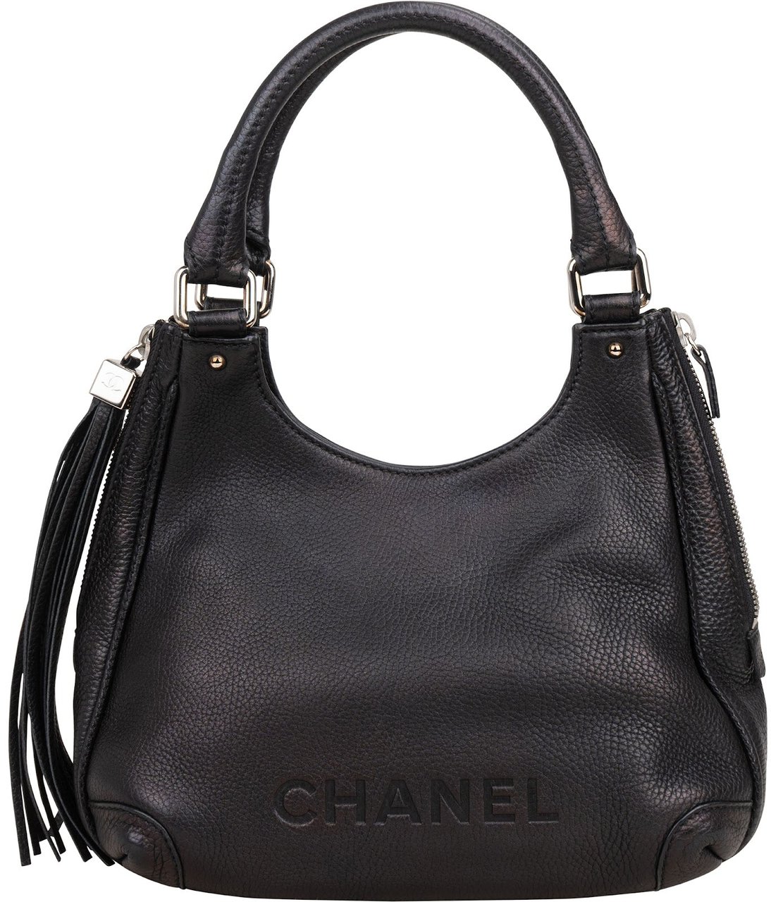 Chanel Grained Calfskin Tassel Hobo Shoulder Bag Zwart
