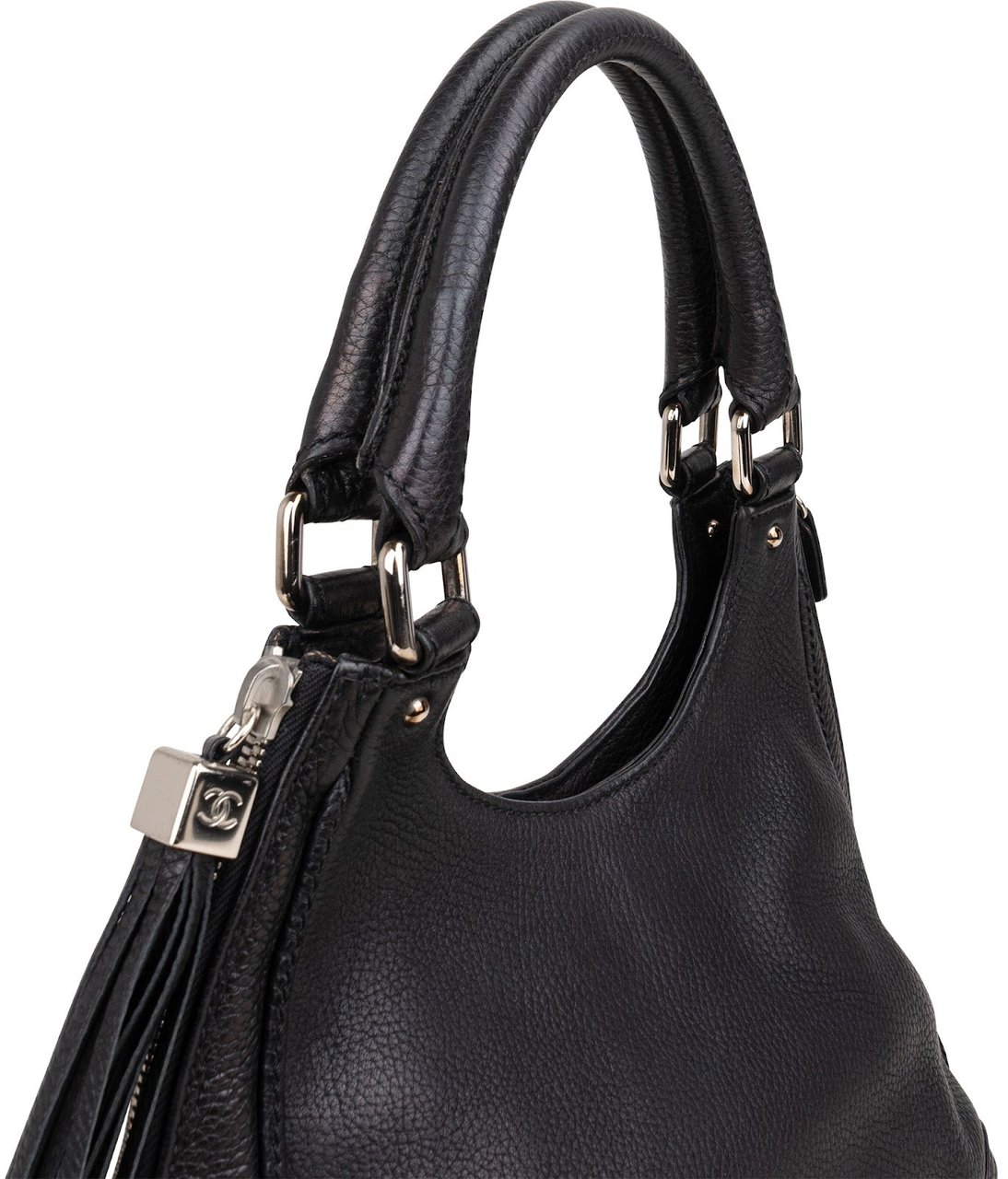 Chanel Grained Calfskin Tassel Hobo Shoulder Bag Zwart