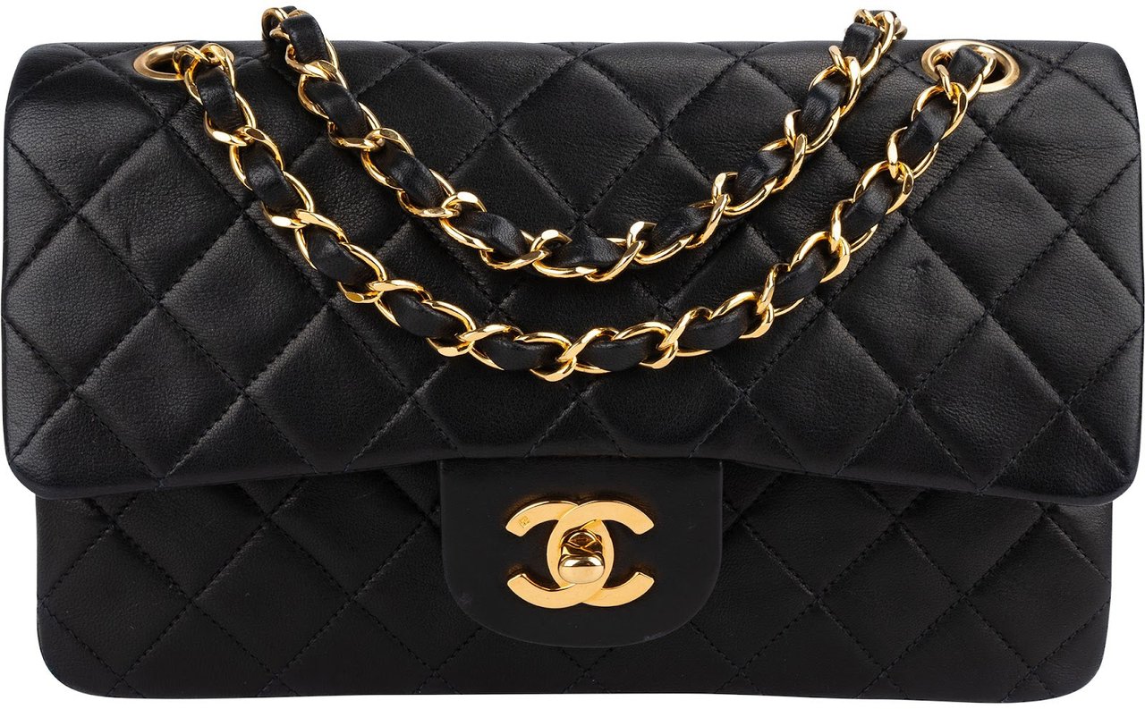 Chanel Chanel Quilted Lambskin 24K Gold Small Double Flap Shoulder Bag Zwart
