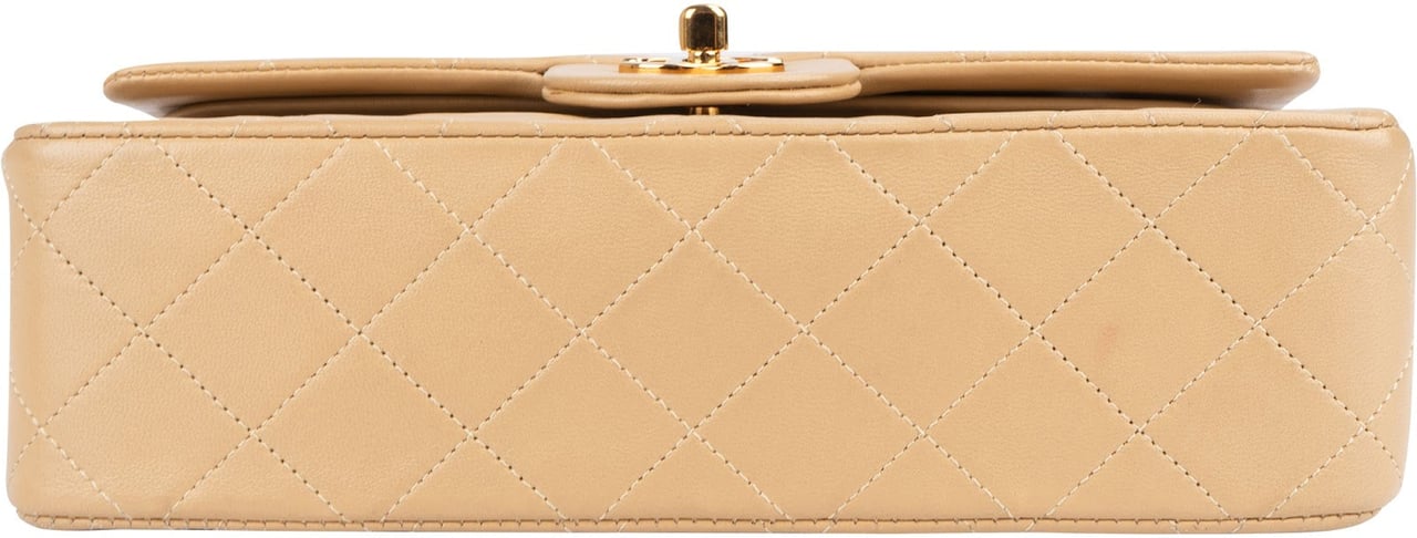 Chanel Chanel Quilted Lambskin 24K Gold Small Double Flap Shoulder Bag Beige