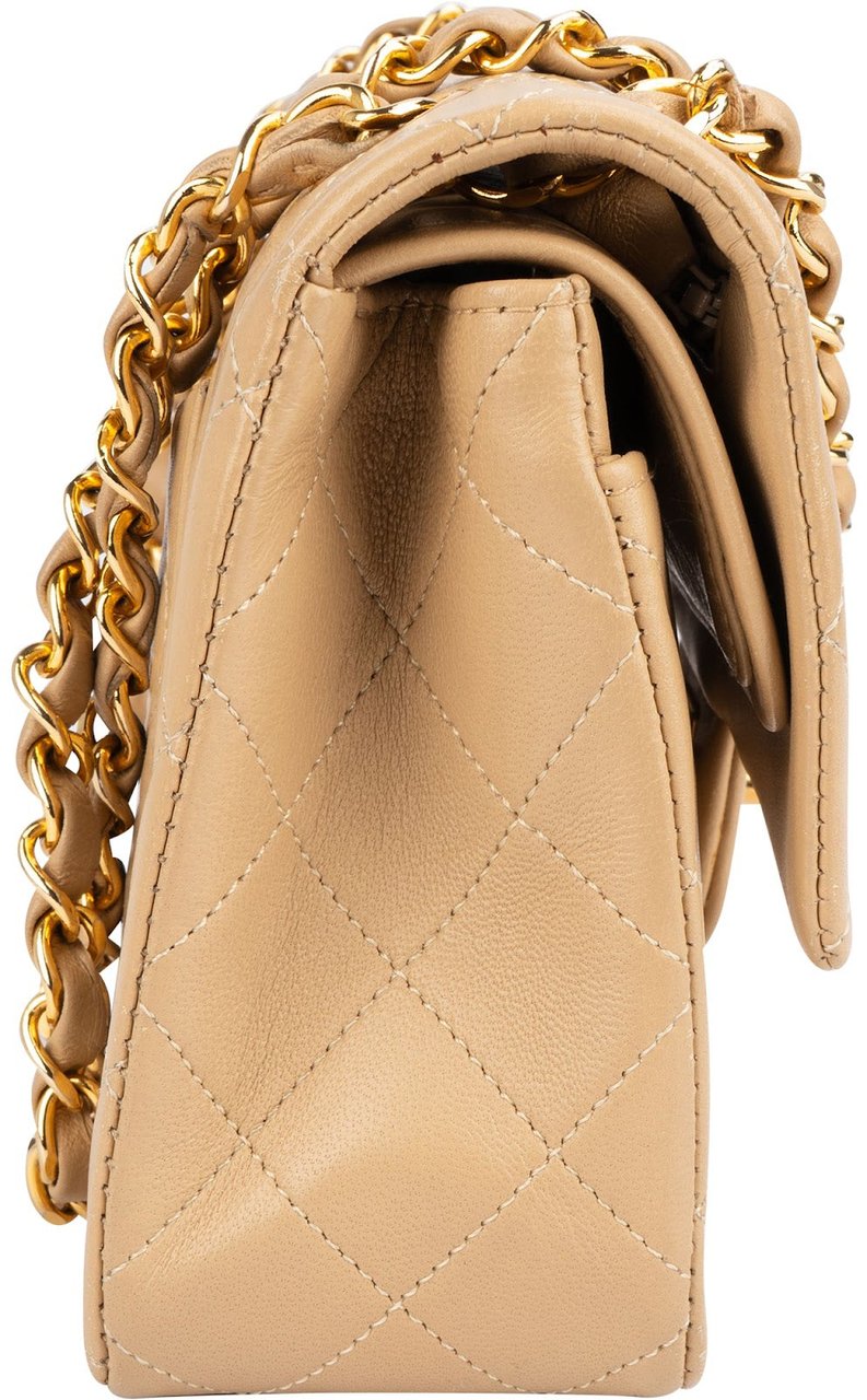 Chanel Chanel Quilted Lambskin 24K Gold Small Double Flap Shoulder Bag Beige