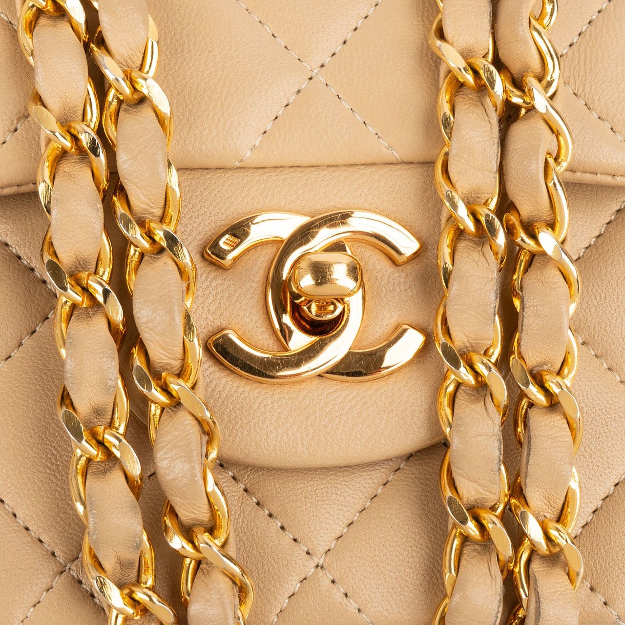 Chanel Chanel Quilted Lambskin 24K Gold Small Double Flap Shoulder Bag Beige