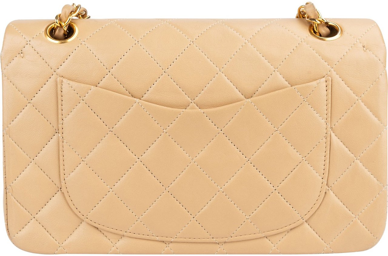 Chanel Chanel Quilted Lambskin 24K Gold Small Double Flap Shoulder Bag Beige
