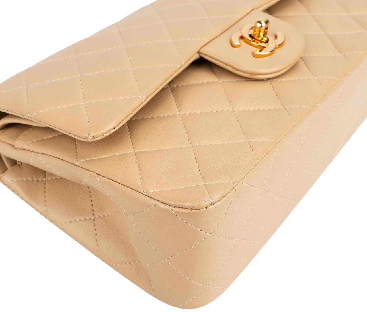 Chanel Chanel Quilted Lambskin 24K Gold Small Double Flap Shoulder Bag Beige