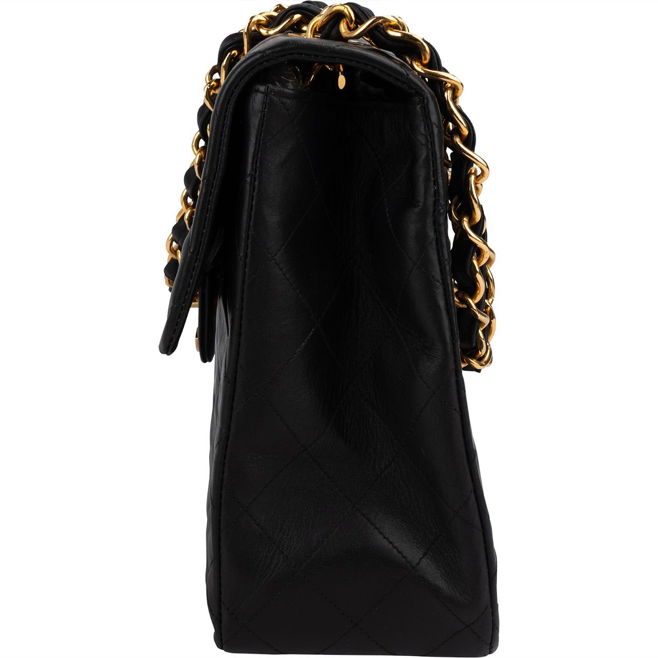 Chanel Quilted Lambskin 24K Gold Maxi Single Flap Crossbody Bag Zwart