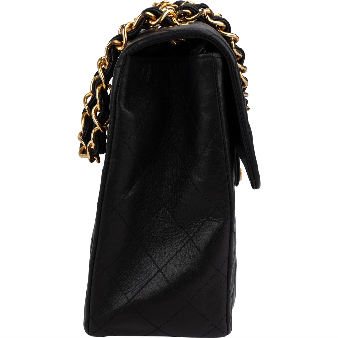 Chanel Quilted Lambskin 24K Gold Maxi Single Flap Crossbody Bag Zwart