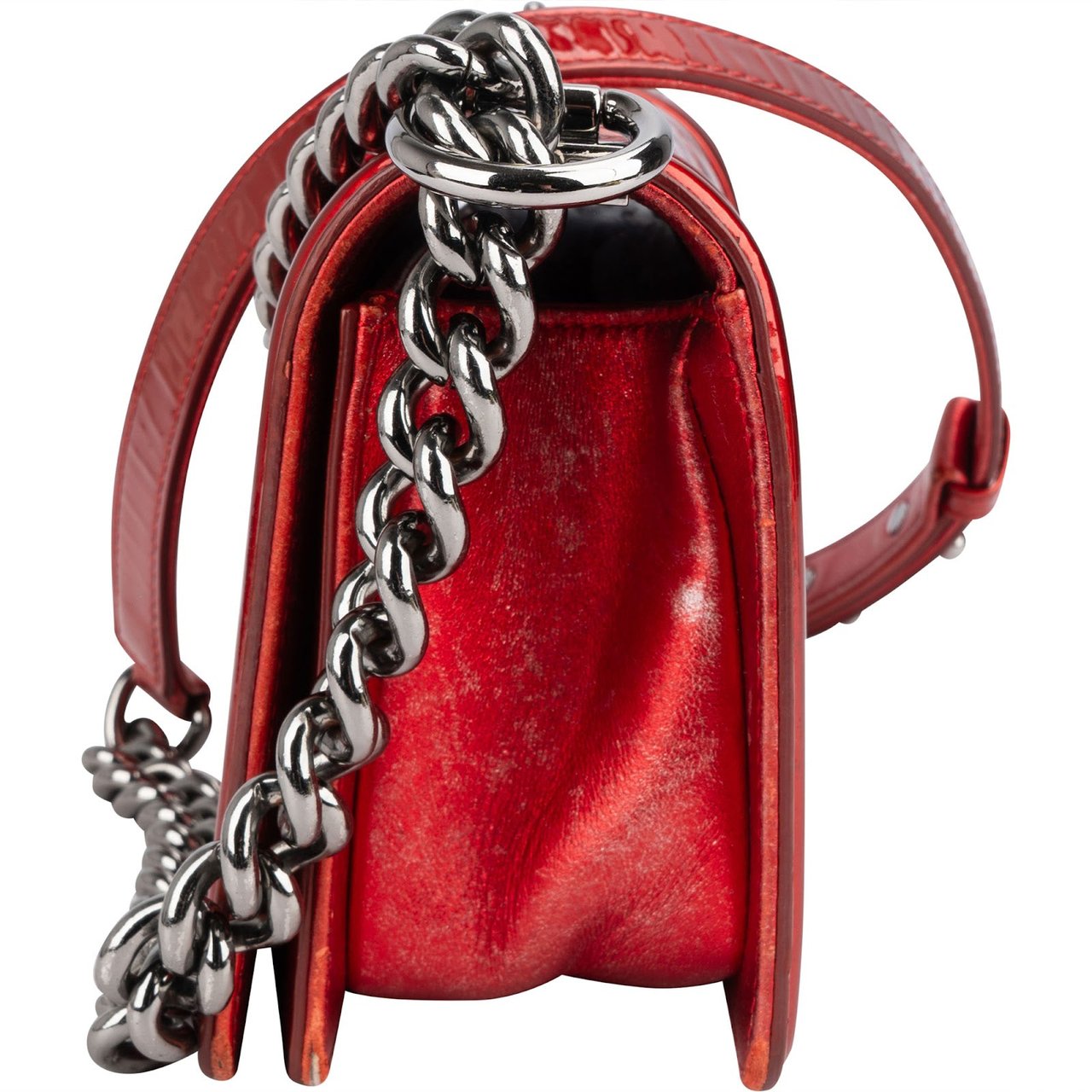 Chanel Quilted Patent Leather Small Boy Single Flap Crossbody Bag Rood